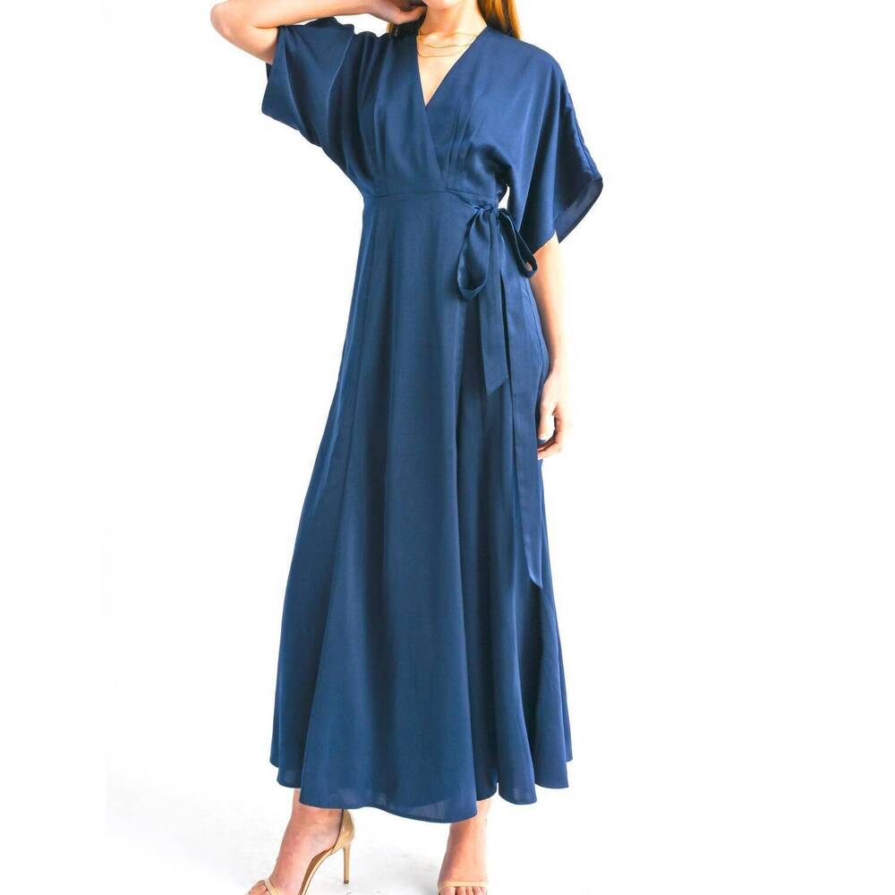 NEW RESET BY JANE khloe maxi wrap dress in navy blue